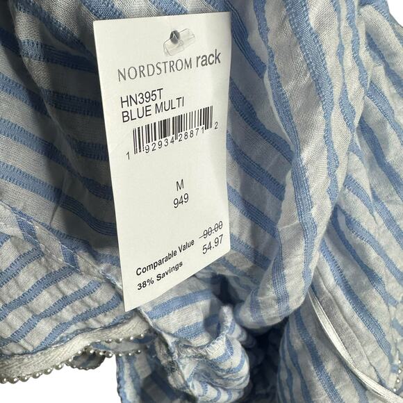 ENDLESS ROSE Blue White Striped One Shoulder Top Ruffle trim Women's Size Medium - Picture 8 of 9